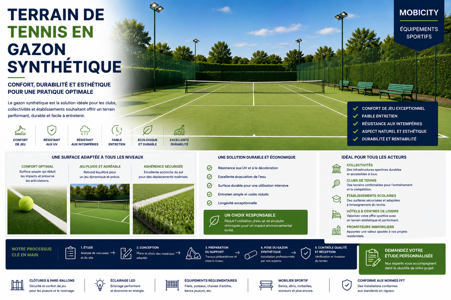Terrain de tennis en gazon synthétique