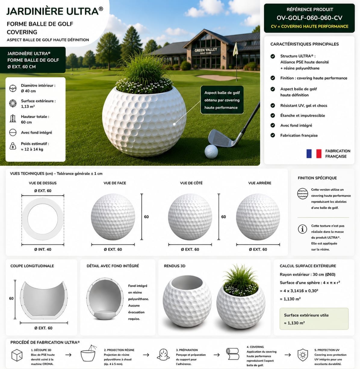 Jardinière boule de golf extérieure