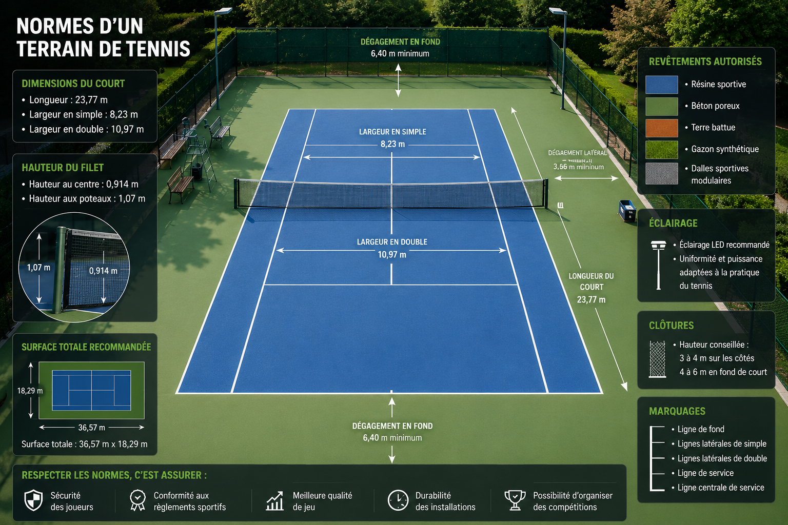 normes d'un terrain de tennis