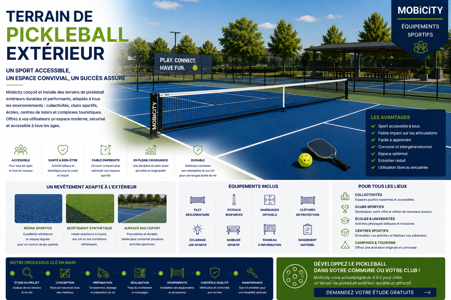 Terrain de pickleball extérieur