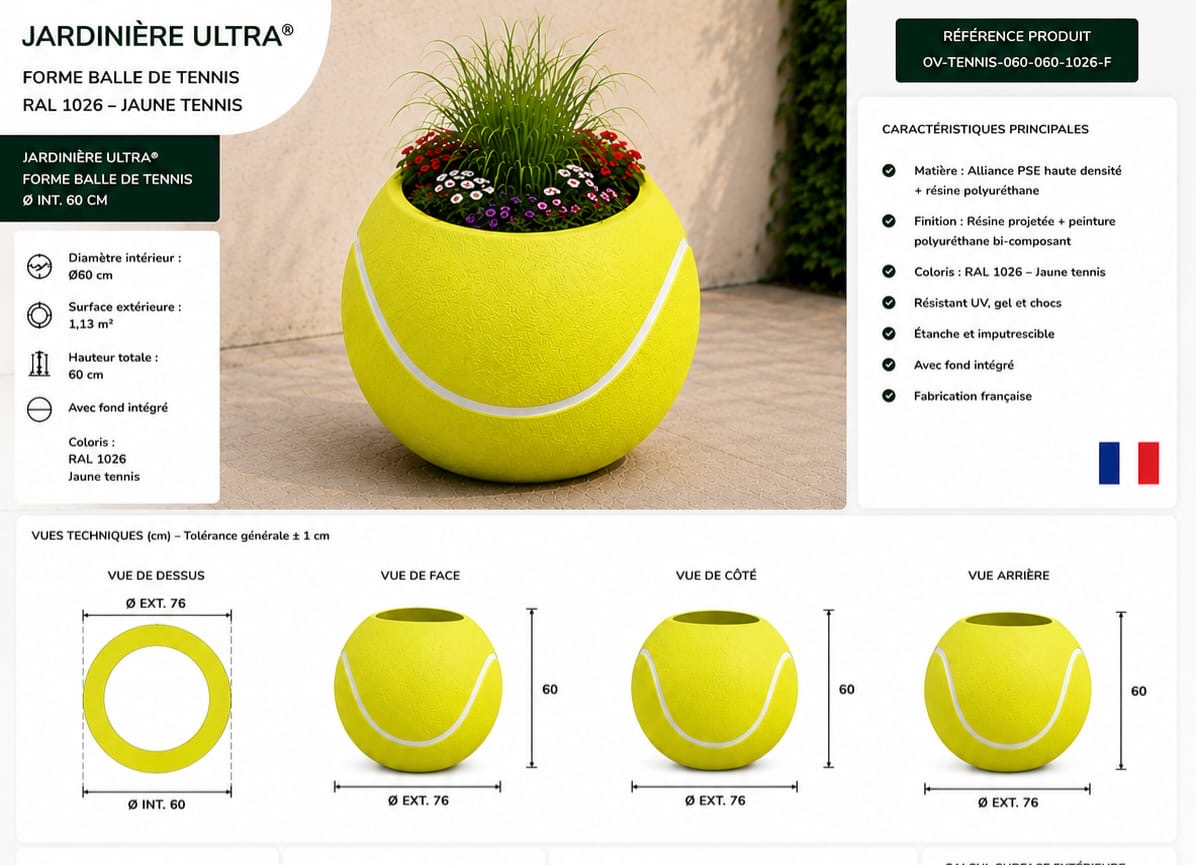 Jardinière balle de tennis extérieure