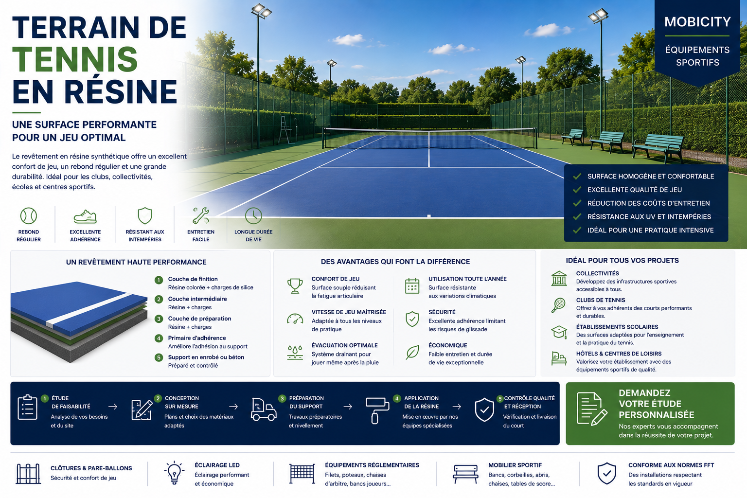 Terrain de tennis en résine